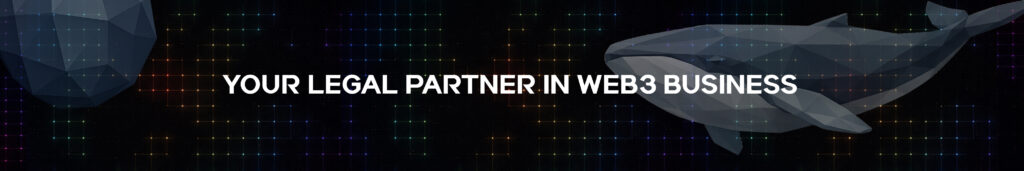 Dark banner with low-poly whale and slogan Your legal partner in Web3 business