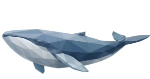 Low-poly blue whale illustration symbolizing crypto whales, large holders tracked in crypto accounting